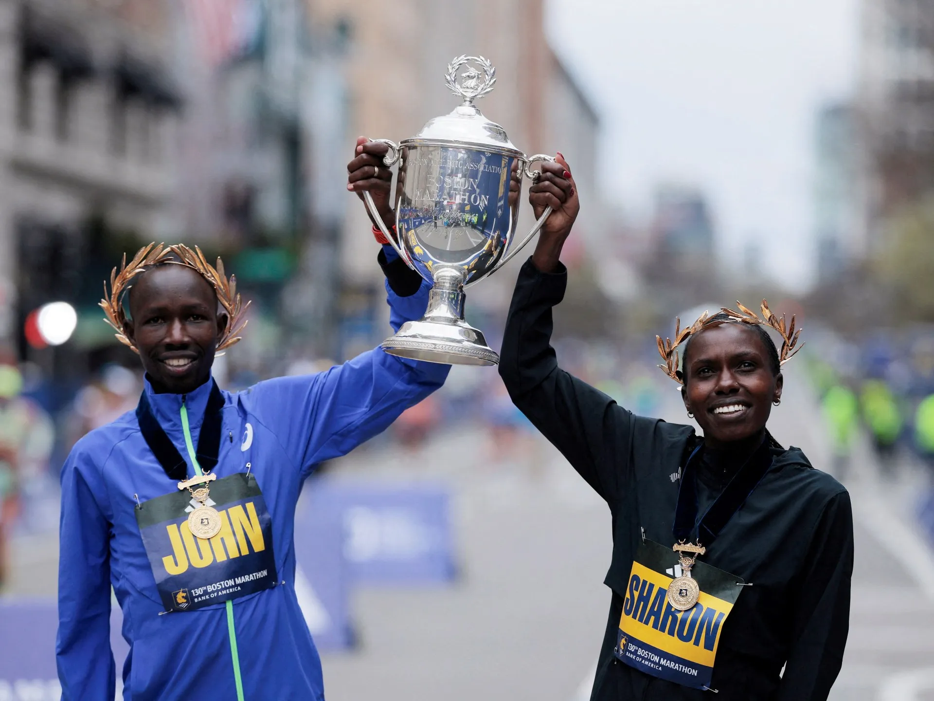 Kenya’s John Korir, Sharon Lokedi win Boston Marathon on record-breaking day