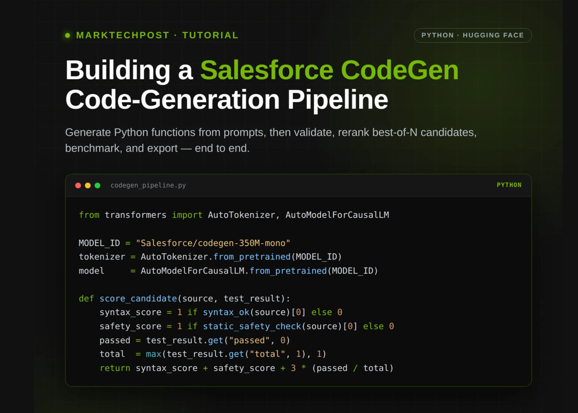 Tutorial Salesforce CodeGen: Cum să generezi, validezi și rerankezi funcții Python cu teste unitare și verificări de siguranță