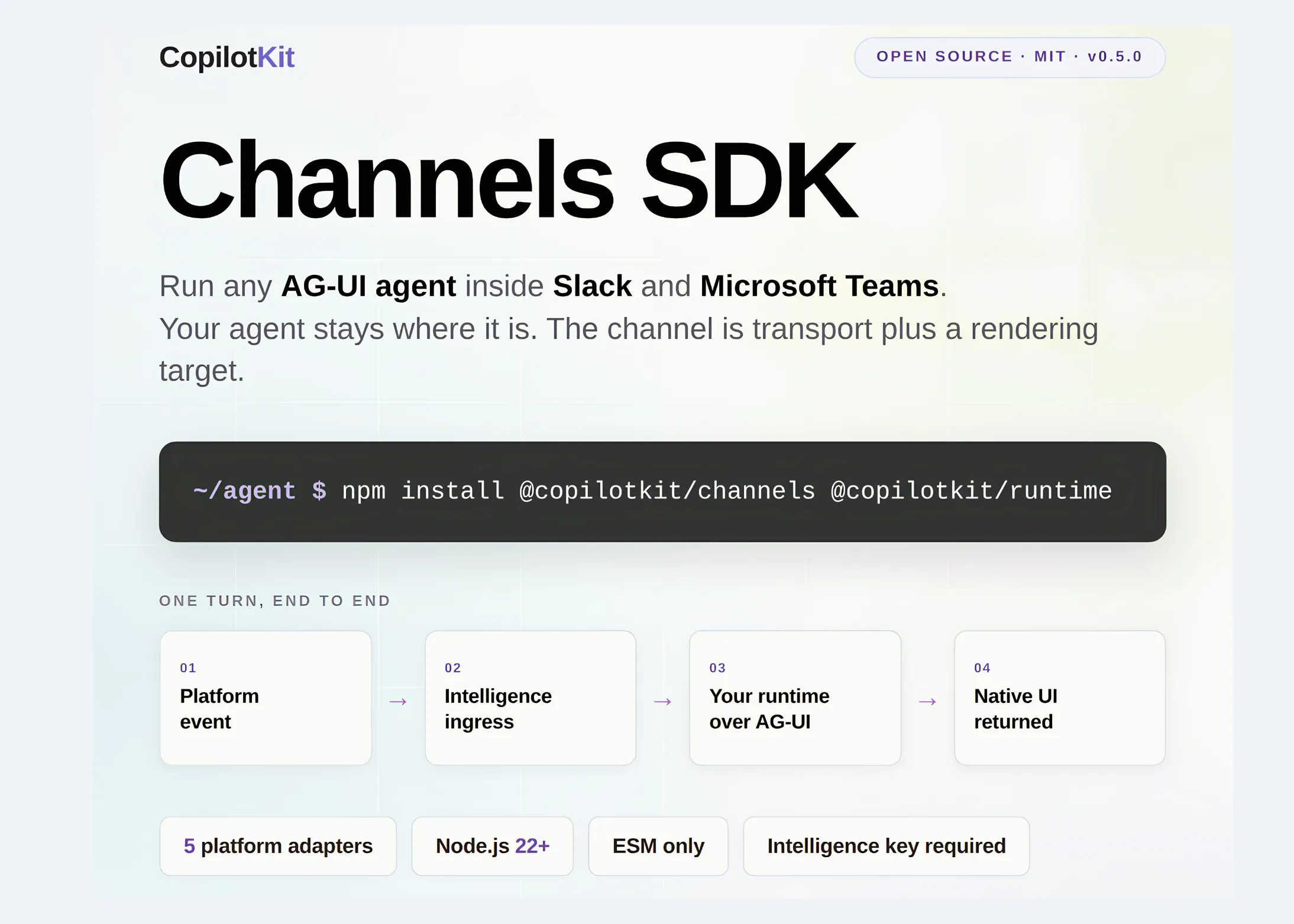 CopilotKit lansează open source Channels SDK: o bibliotecă licențiată MIT care rulează orice agent AG-UI în Slack și Microsoft Teams