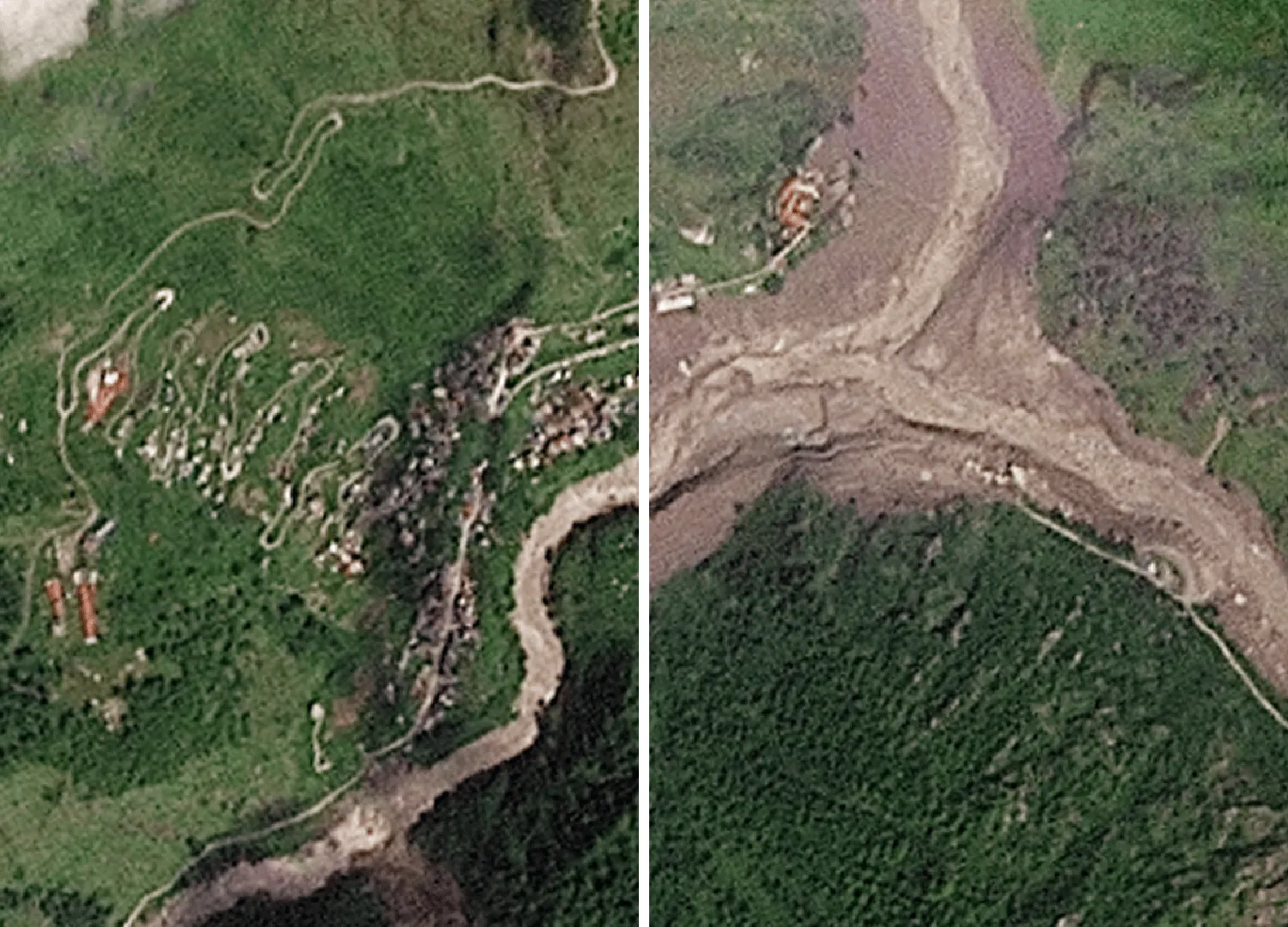 Imagini din satelit dezvăluie amploarea dezastrului de la granița Nepal-Tibet: un ghețar prăbușit a declanșat inundații catastrofale